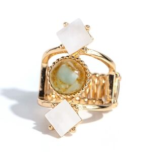 Gold and White Statement Ring Sunbeam Showcase Unique Marble Fashion Jewelry